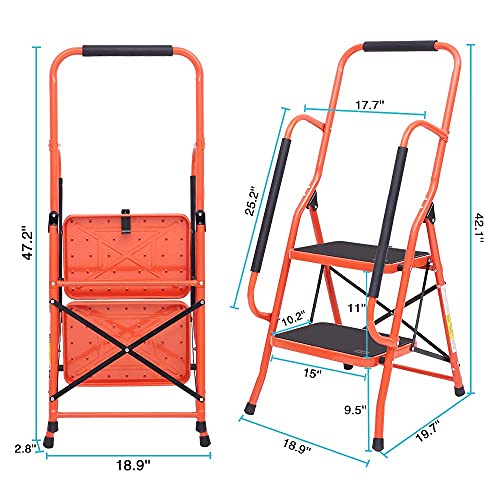 Black 2 Step Folding Ladder with Handrails W639721