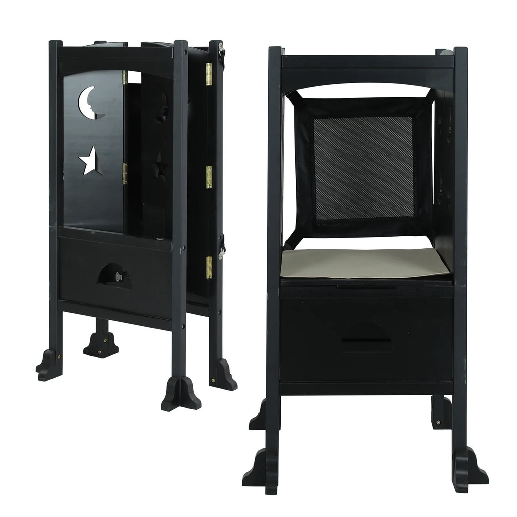 Wooden Folding Toddler Kitchen Step Stool, Black P8614