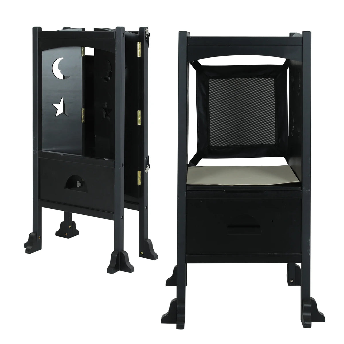 Wooden Folding Toddler Kitchen Step Stool, Black P8614