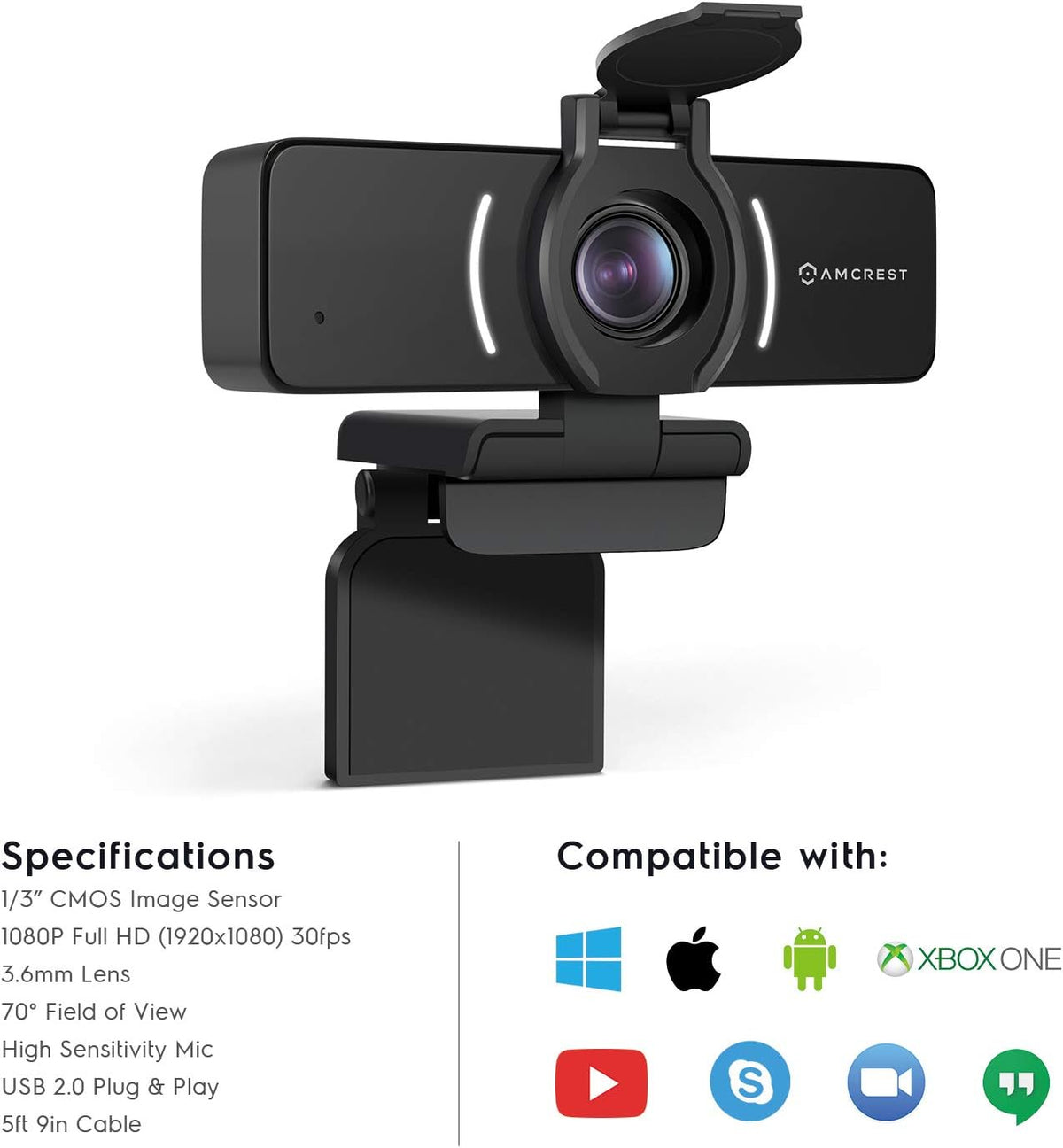 1080P Webcam with Microphone & Privacy Cover, USB Camera, Wide Angle Lens Z94657