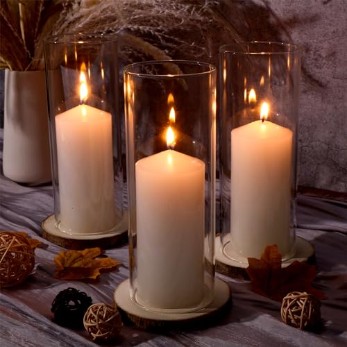 6 Sets Hurricane Candle Holder Sleeve with Pillar Candles Glass Clear Chimney Shade I38221