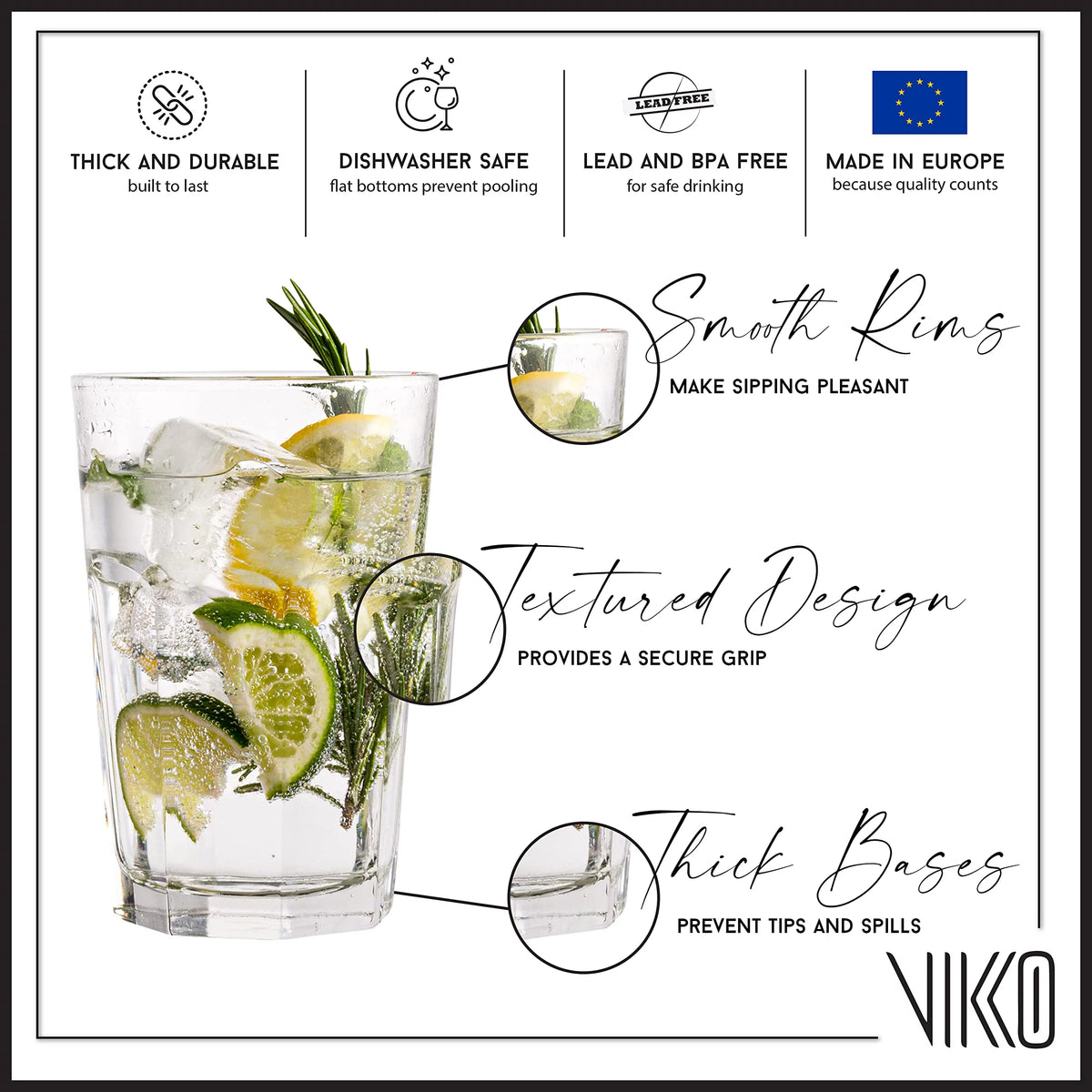 Set of 6 14 Ounce Dishwasher Safe Drinking Glasses E605253