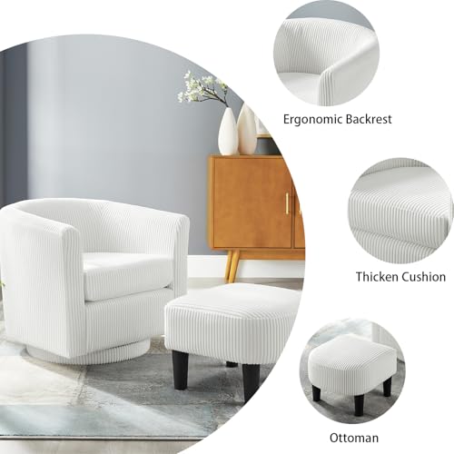 Black Corduroy Swivel Barrel Accent Chair with Ottoman N41439
