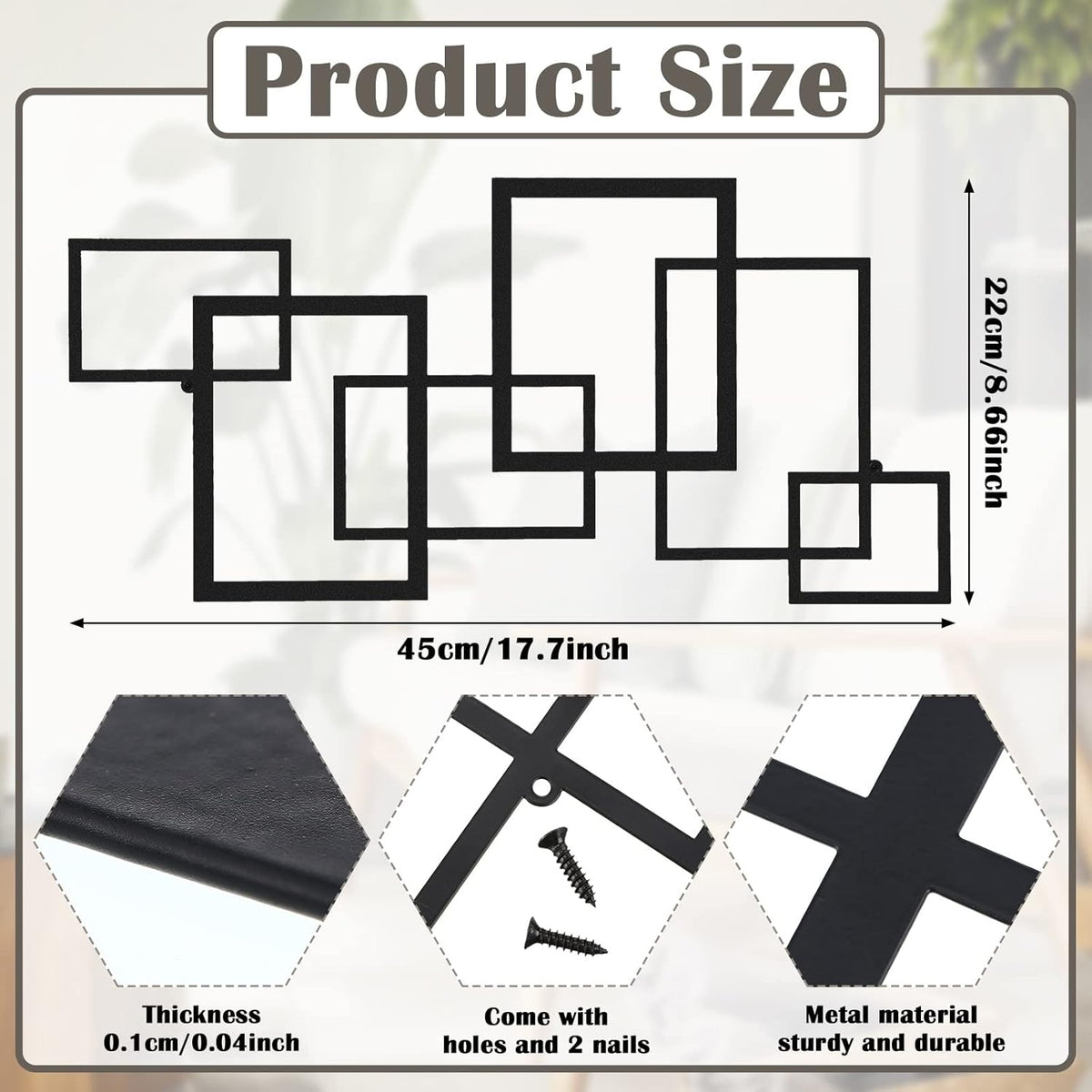 2 Pcs Black Metal Wall Art B8235