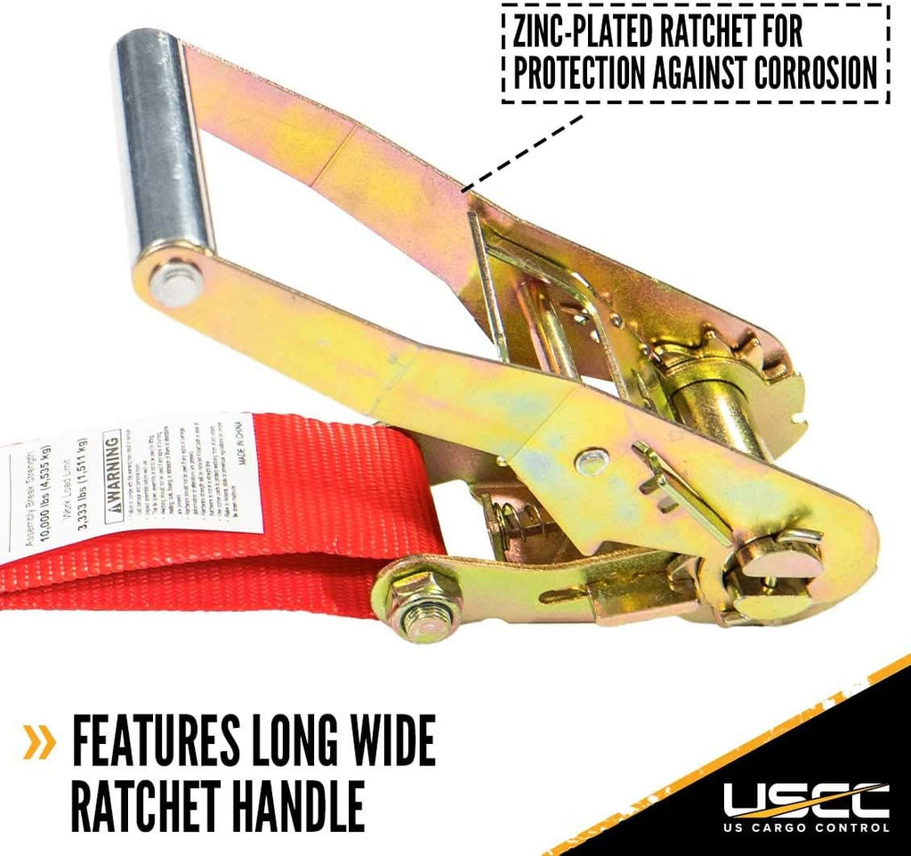 2 Inch x 27 Foot Red Ratchet Straps with Double J Hooks, 4 Pack G503