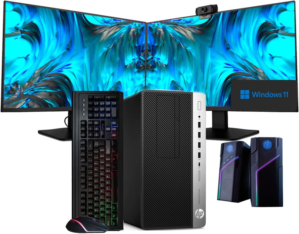 Workstation PC Desktop with Intel i7-8700, 32GB DDR4 RAM, 1TB SSD + 4TB HDD, Dual 22in LCD Monitors Y970