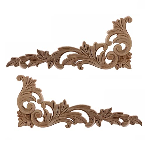 Natural Floral Wood Carved Wooden Figurines Corner Appliques Frame Wall Door Furniture Wood Carving Decorative 10cmX55cm N92222