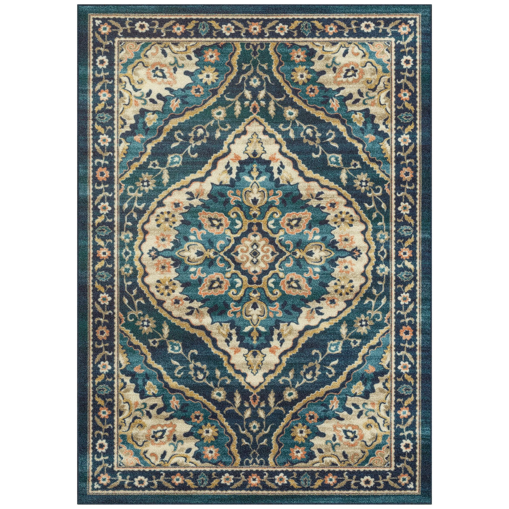 Teal Blue Print Indoor Area Rug, 7' x 10' G78795