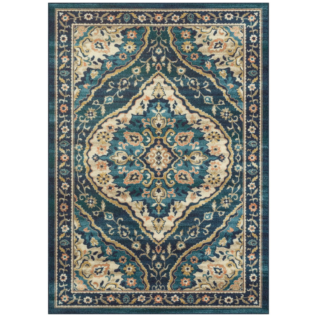 Teal Blue Print Indoor Area Rug, 7' x 10' G78795