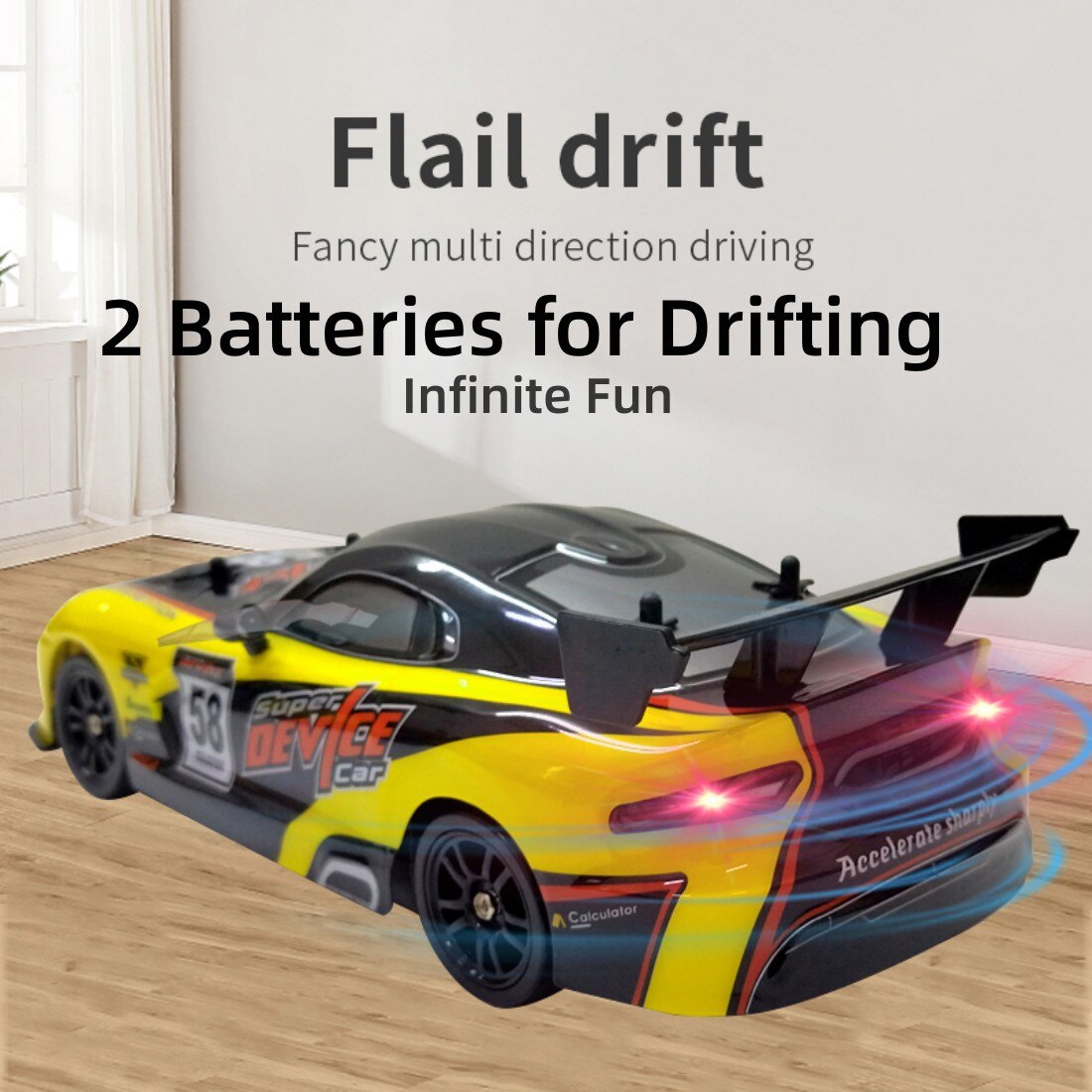 Yellow 4WD Remote Control Drift Car with 2 Batteries U223