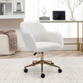 White Sherpa Desk Chair with Wheels and Arms L623955
