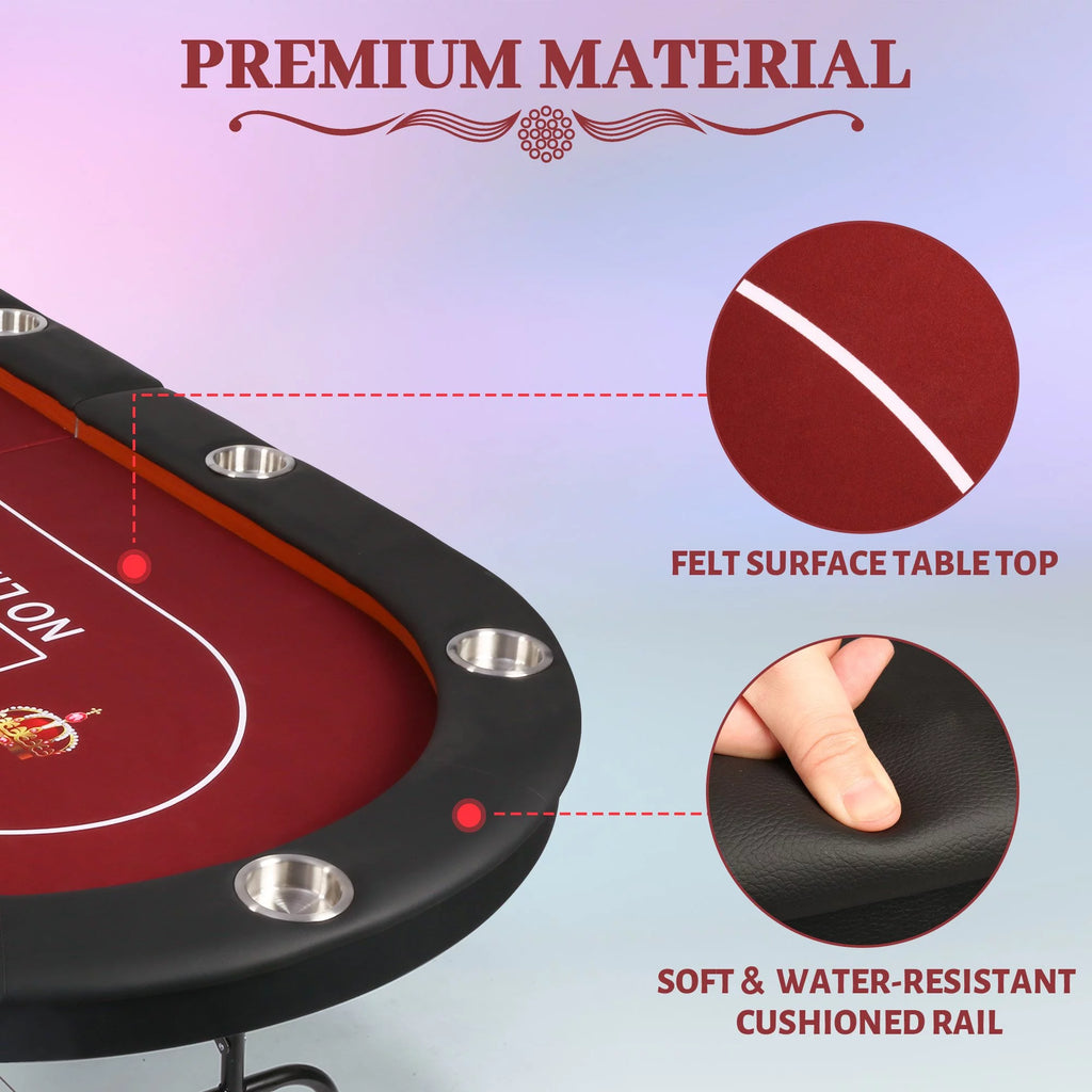 Foldable Poker Table 10 Players Red Felt I50482
