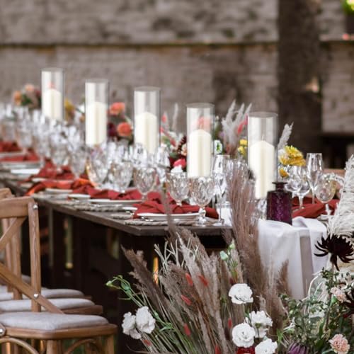 6 Sets Hurricane Candle Holder Sleeve with Pillar Candles Glass Clear Chimney Shade I38221