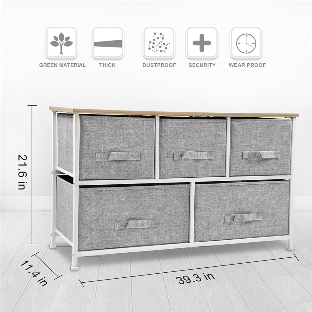 Light Grey 5 Drawer Fabric Dresser Q212