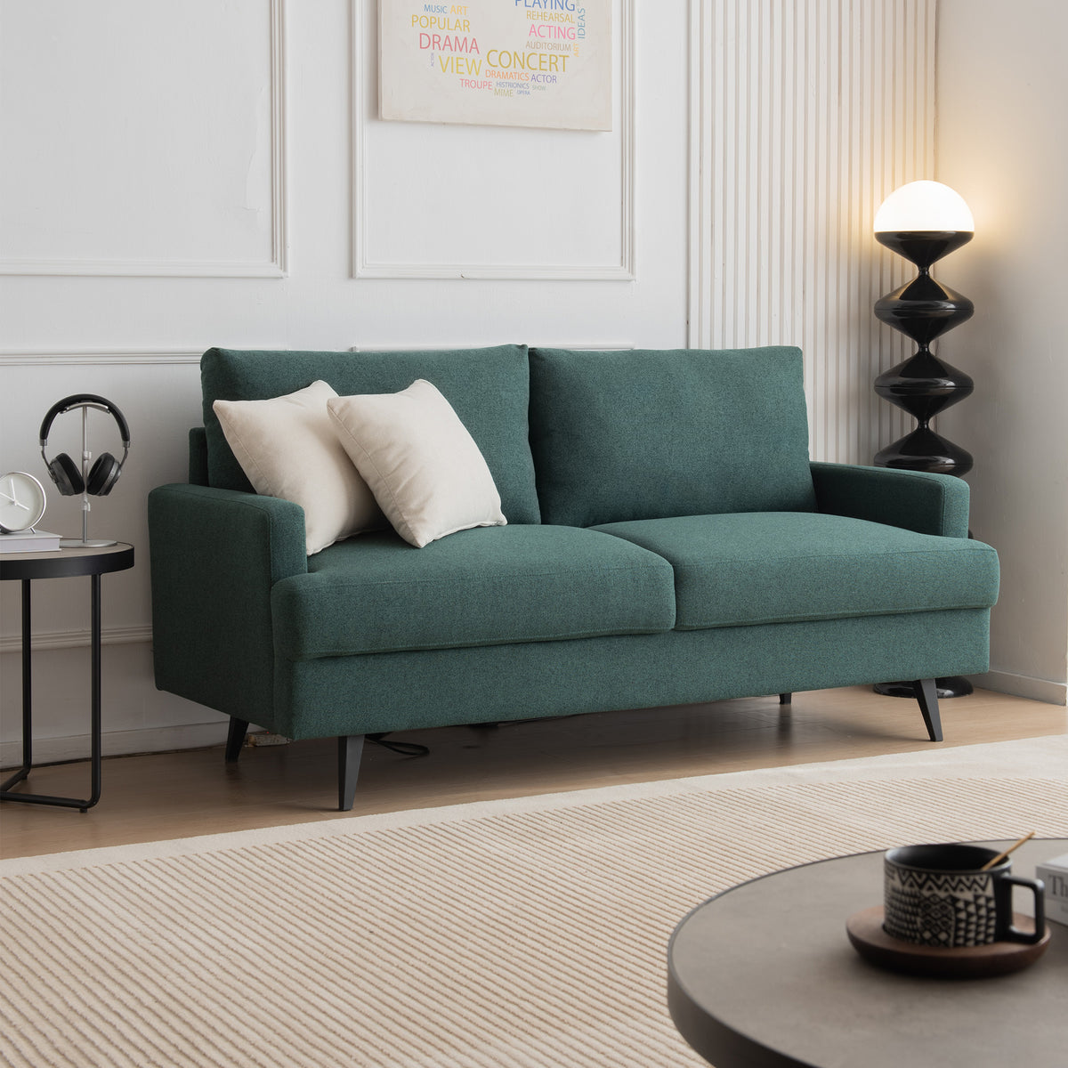 Emerald Fabric Upholstered Sofa with Metal Legs N519