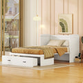 White Full Wood Platform Bed with USB Port and Drawer E466