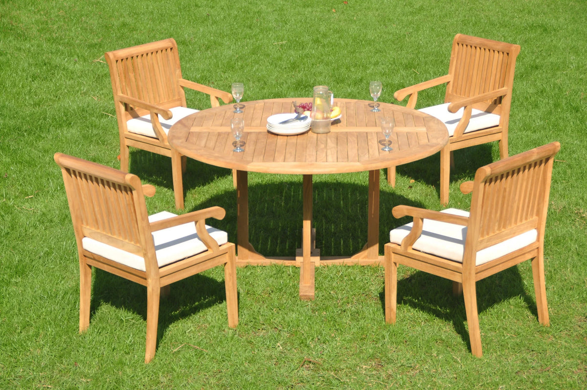 5 Pc Teak Dining Set with Round Table and 4 Arm Chairs C77021