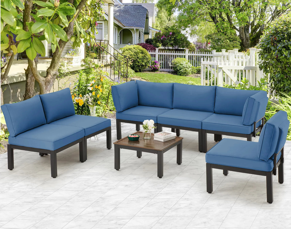 7 Pieces Metal Patio Furniture Set with Cushions and Table S890930
