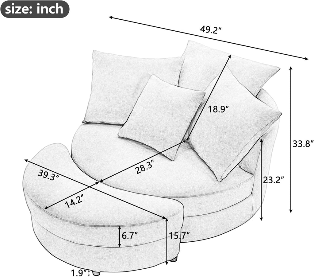Swivel Accent Barrel Chair with Storage Ottoman & 4 Pillows O799232