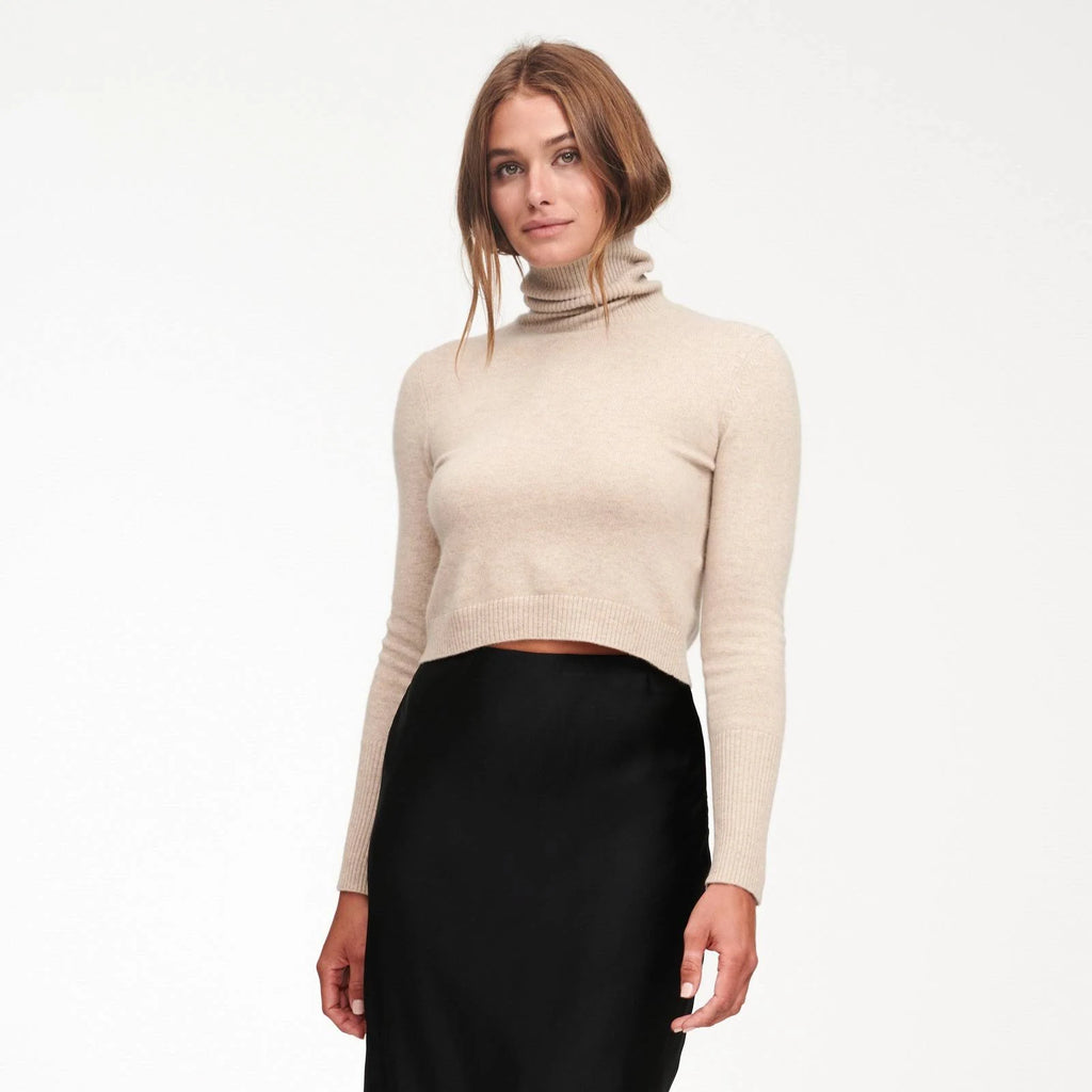Cashmere Cropped Turtleneck Oatmeal D49624