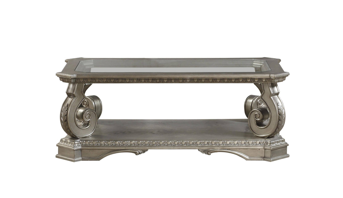 Antique Champagne Clear Glass Wood Coffee Table F1208