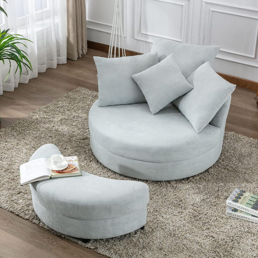 Swivel Accent Barrel Chair with Storage Ottoman & 4 Pillows O799232
