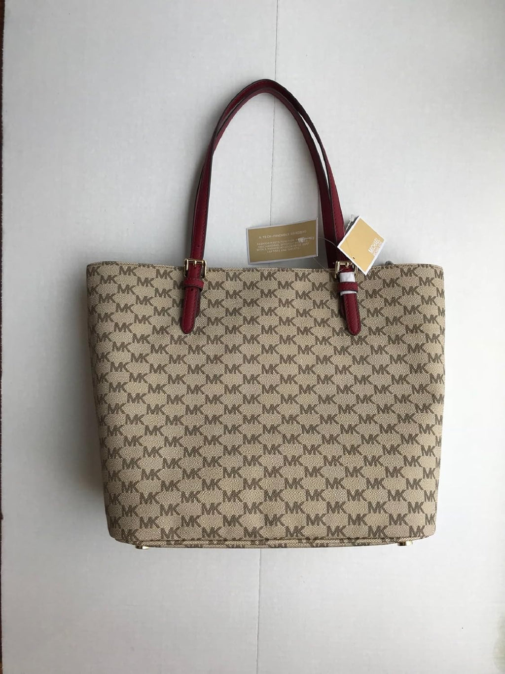 Large Leather Tote Bag Natural/Cherry U7502