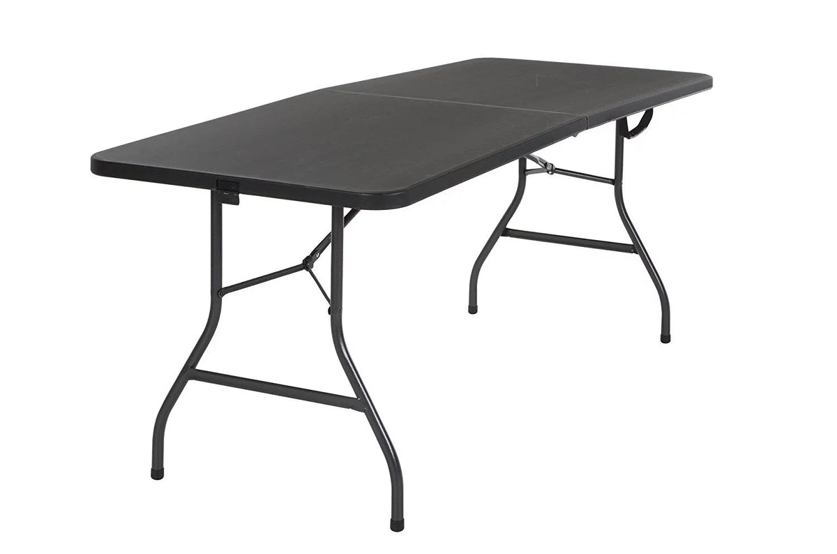 Black 6 Foot x 30 Inch Fold-in-Half Folding Table Q664798