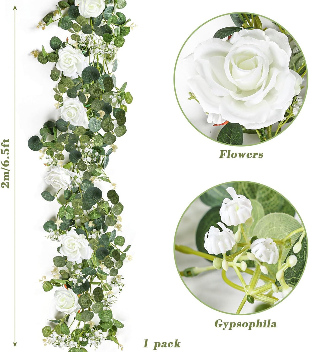 6.5ft Artificial Eucalyptus Garland with Flowers V12492