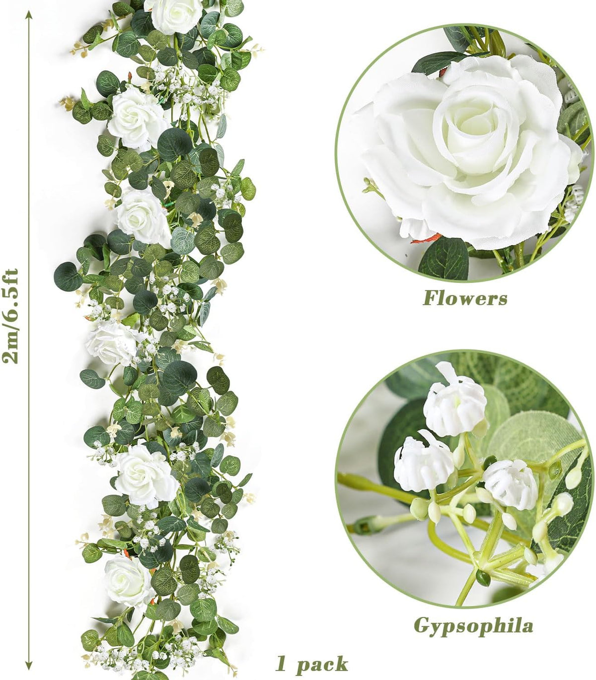 6.5ft Artificial Eucalyptus Garland with Flowers V12492