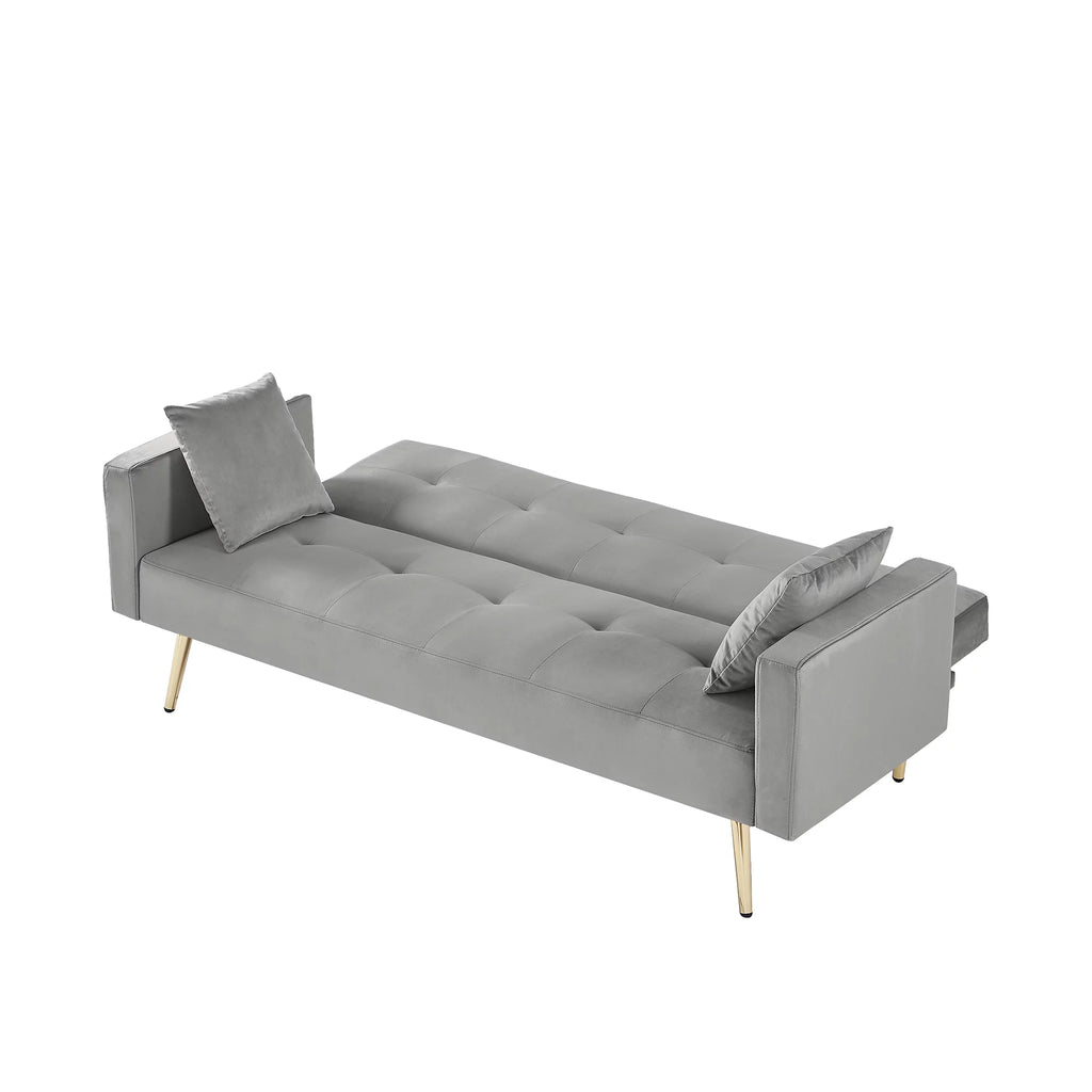 Gray Velvet Convertible Sofa Bed with 2 Pillows W808538
