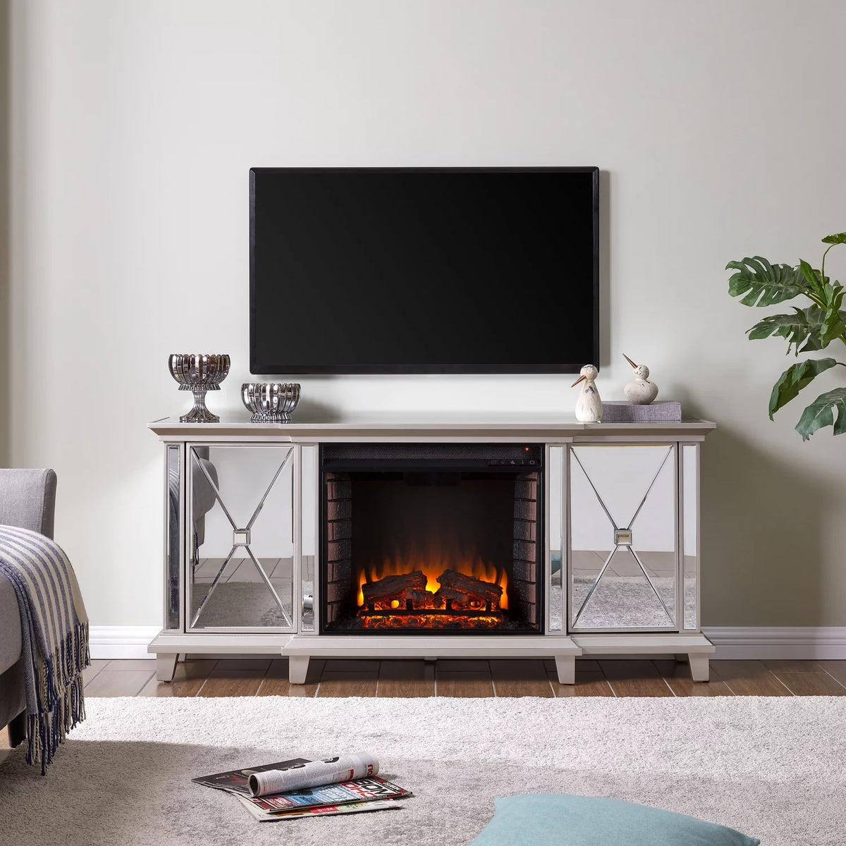 Mirrored Electric Fireplace Media Console L743927