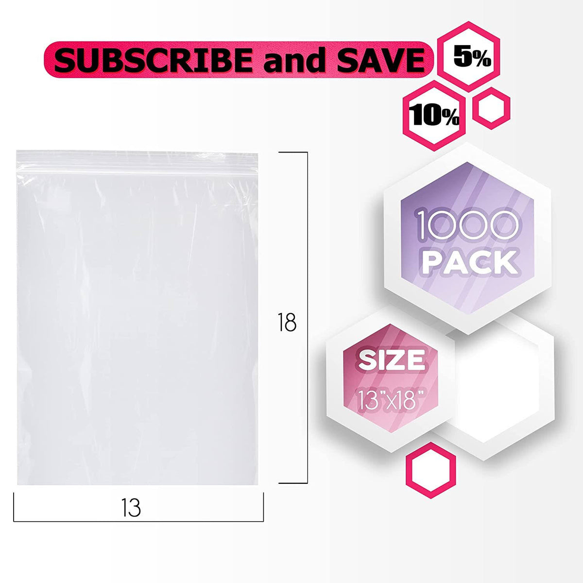 1000 Pack Clear Reclosable Zip Lock Poly Bags 2 Mil 13x22 x 18x22 A5836