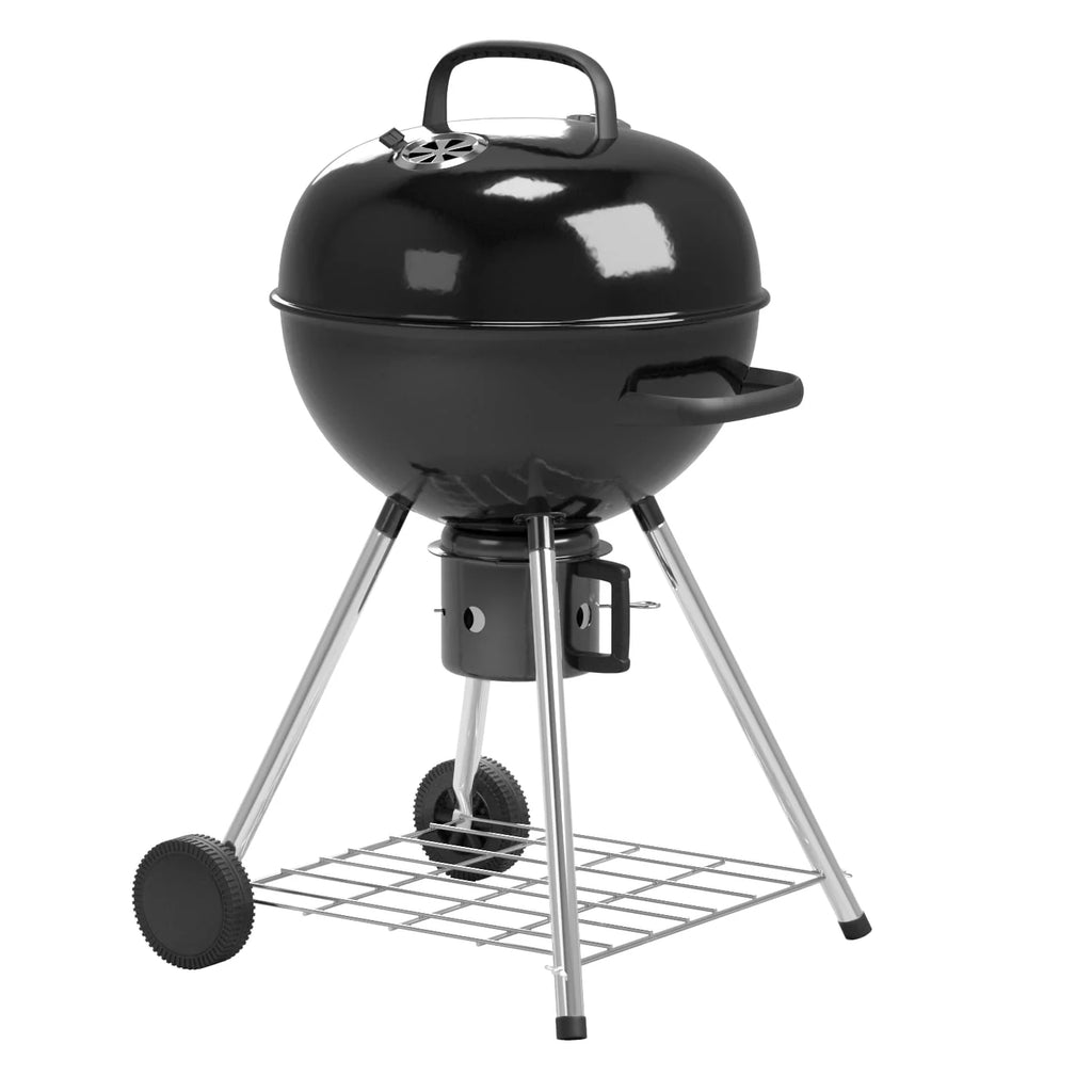 Black 29” Barrel Outdoor Charcoal Grill with Side Shelf and Wheels O572054