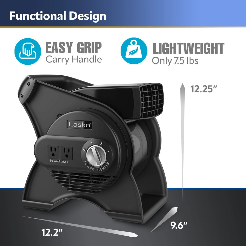 12 Pivoting High Velocity 3-Speed Blower Fan with Outlets, Black K28078