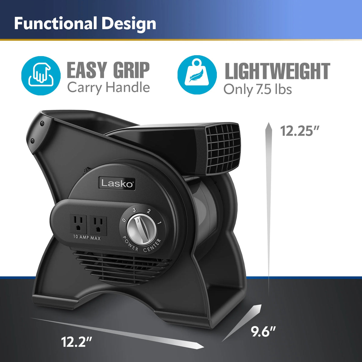 12 Pivoting High Velocity 3-Speed Blower Fan with Outlets, Black K28078