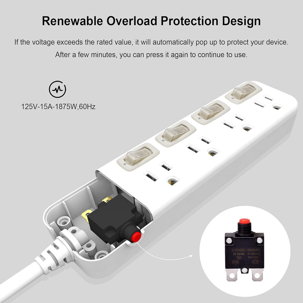 6 ft White Power Strip Surge Protector, 4 Outlets, Pack of 2 L674