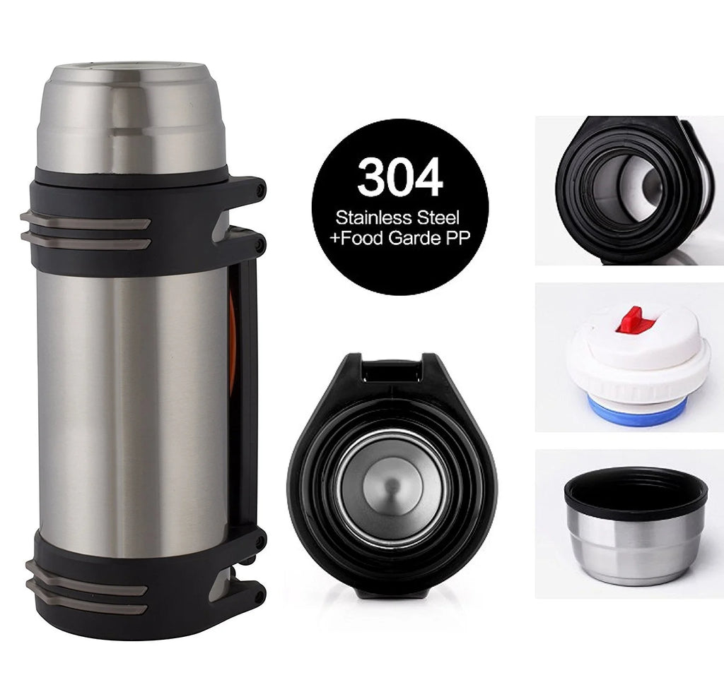 Large Stainless Steel Double Wall Vacuum Insulated Beverage Bottle with Plastic Drinking Mug J662