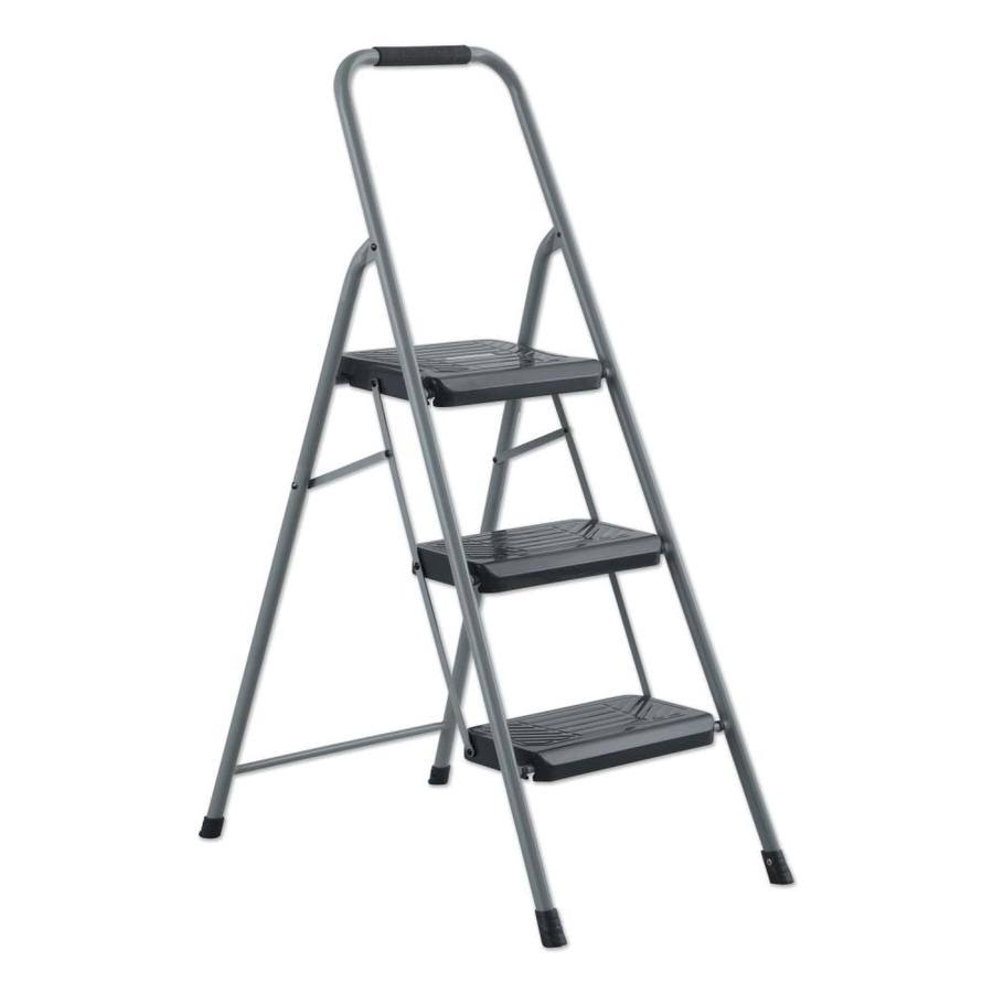 3 Step Steel Step Stool, Gray, 200 lb Load Capacity J36835
