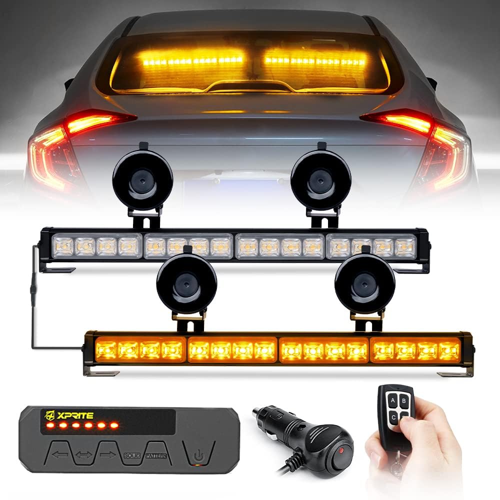 Amber LED Emergency Strobe Light Bar with Wireless Remote, Pack of 2 S57754