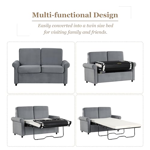 Gray Pull Out Sofa Bed with Twin Size Mattress Pad M614056