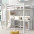 White Twin Size Loft Bed with Built-in Desk and 3 Drawers Y535