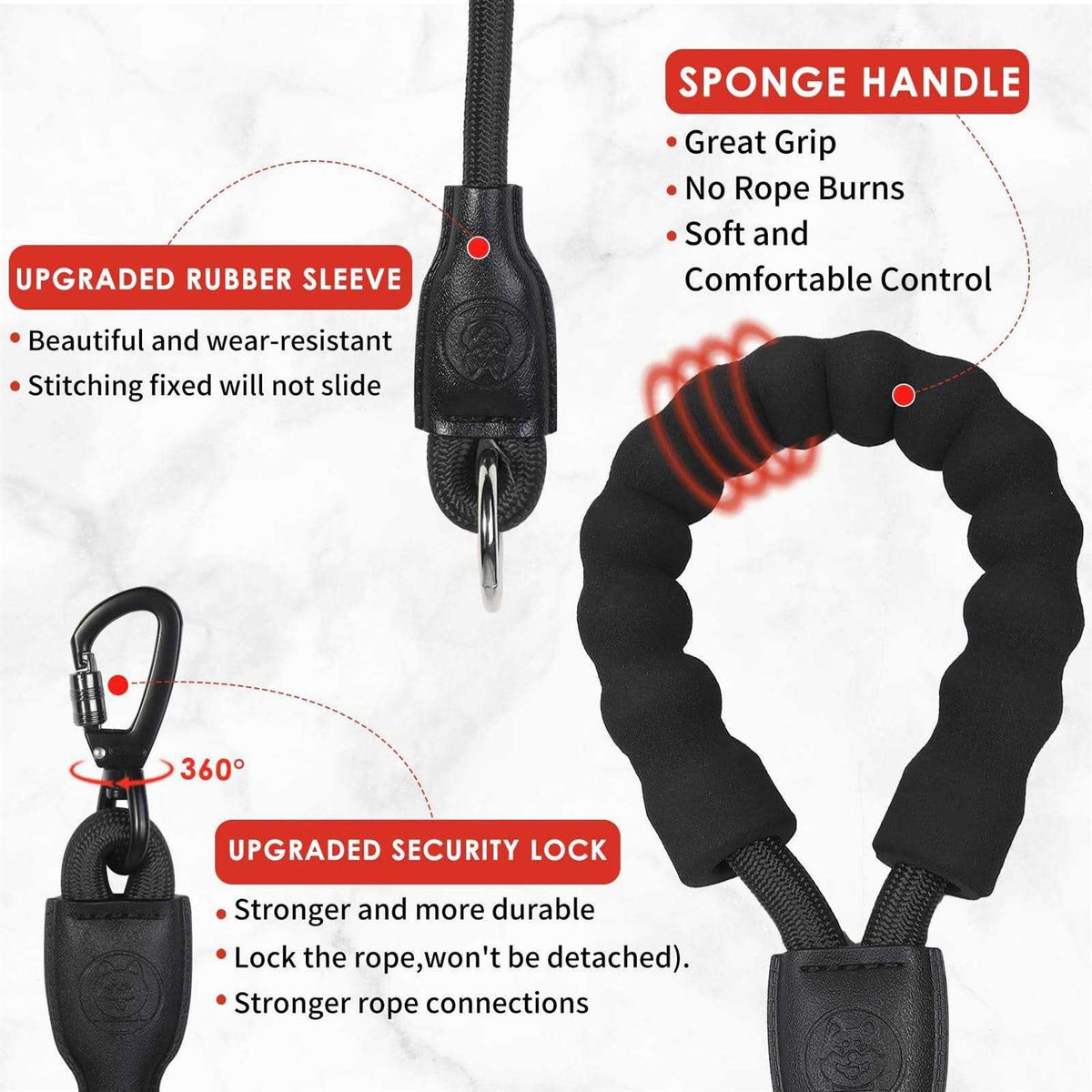 Heavy Duty 3 Way No Tangle Dog Leash with Padded Handle X87312
