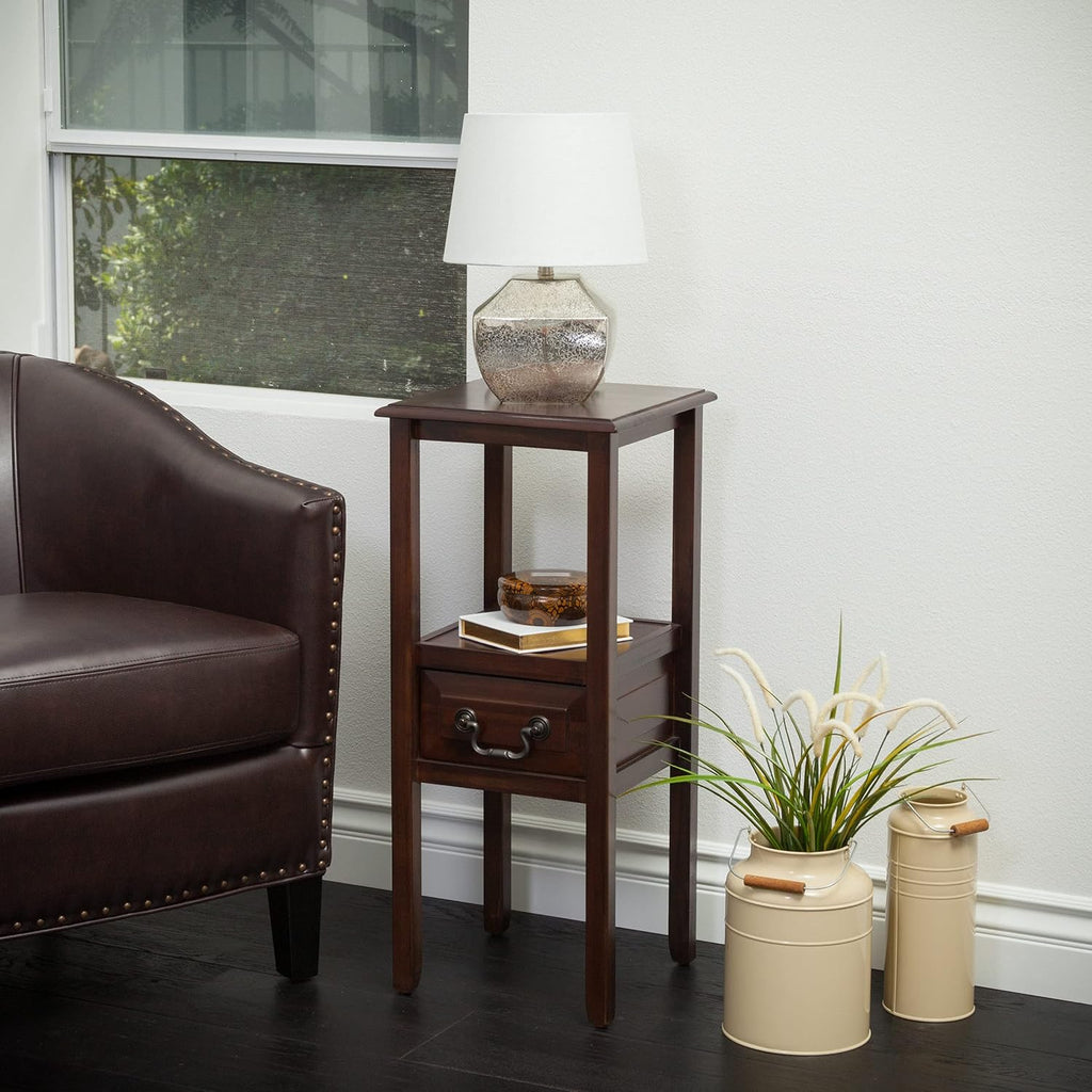 Brown Mahogany Acacia Wood Accent Table with Drawer A355971