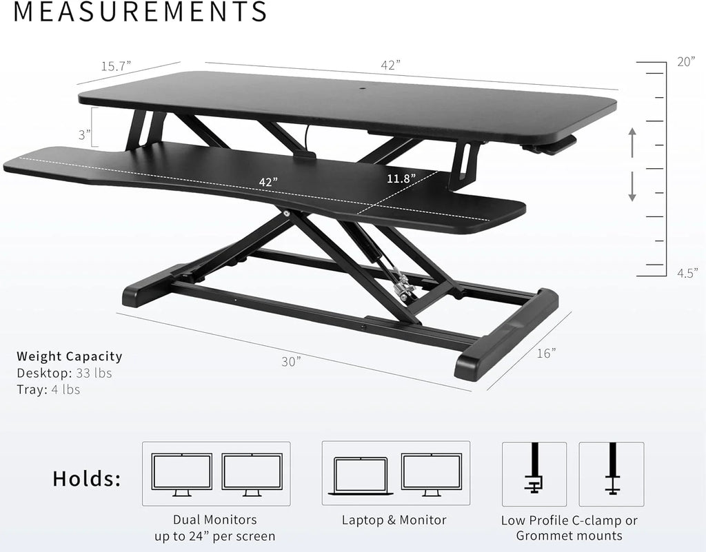 Black Height Adjustable Standing Desk Monitor Riser V789259