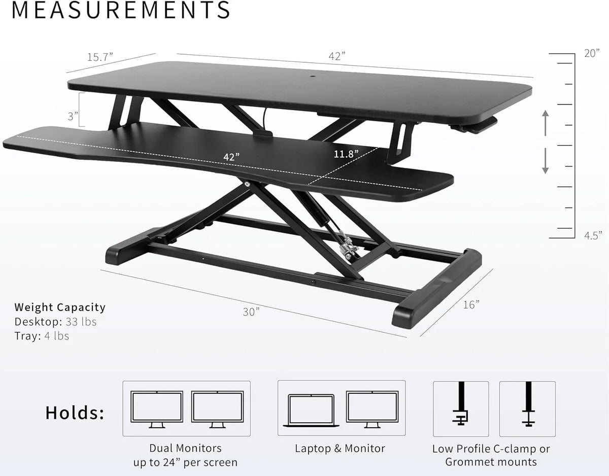 Black Height Adjustable Standing Desk Monitor Riser V789259