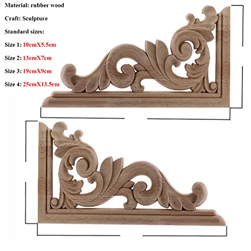 Natural Floral Wood Carved Wooden Figurines Corner Appliques Frame Wall Door Furniture Wood Carving Decorative 10cmX55cm N92222