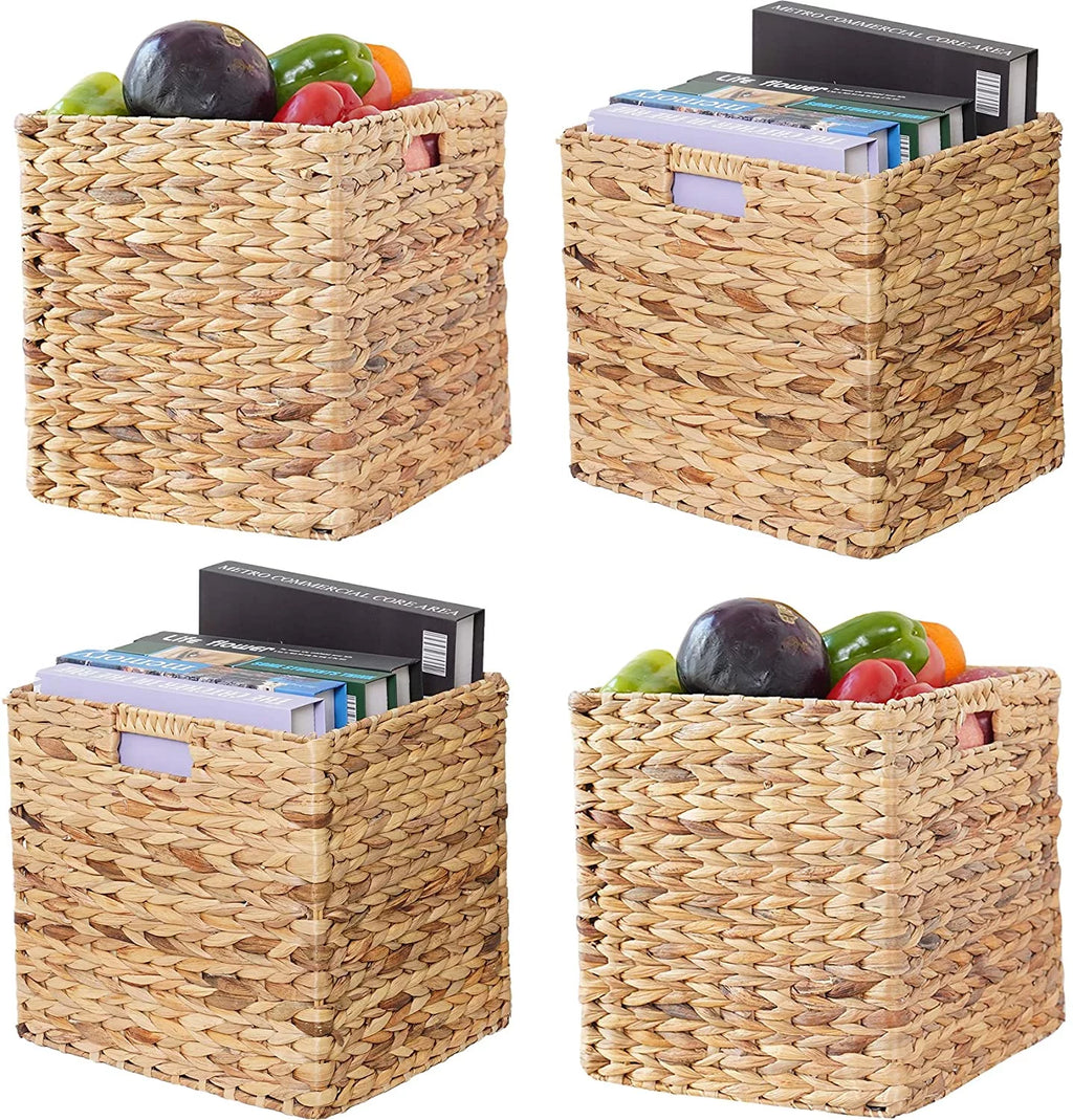 12x12x12 4 Pack Water Hyacinth Wicker Cube Storage Baskets X596530