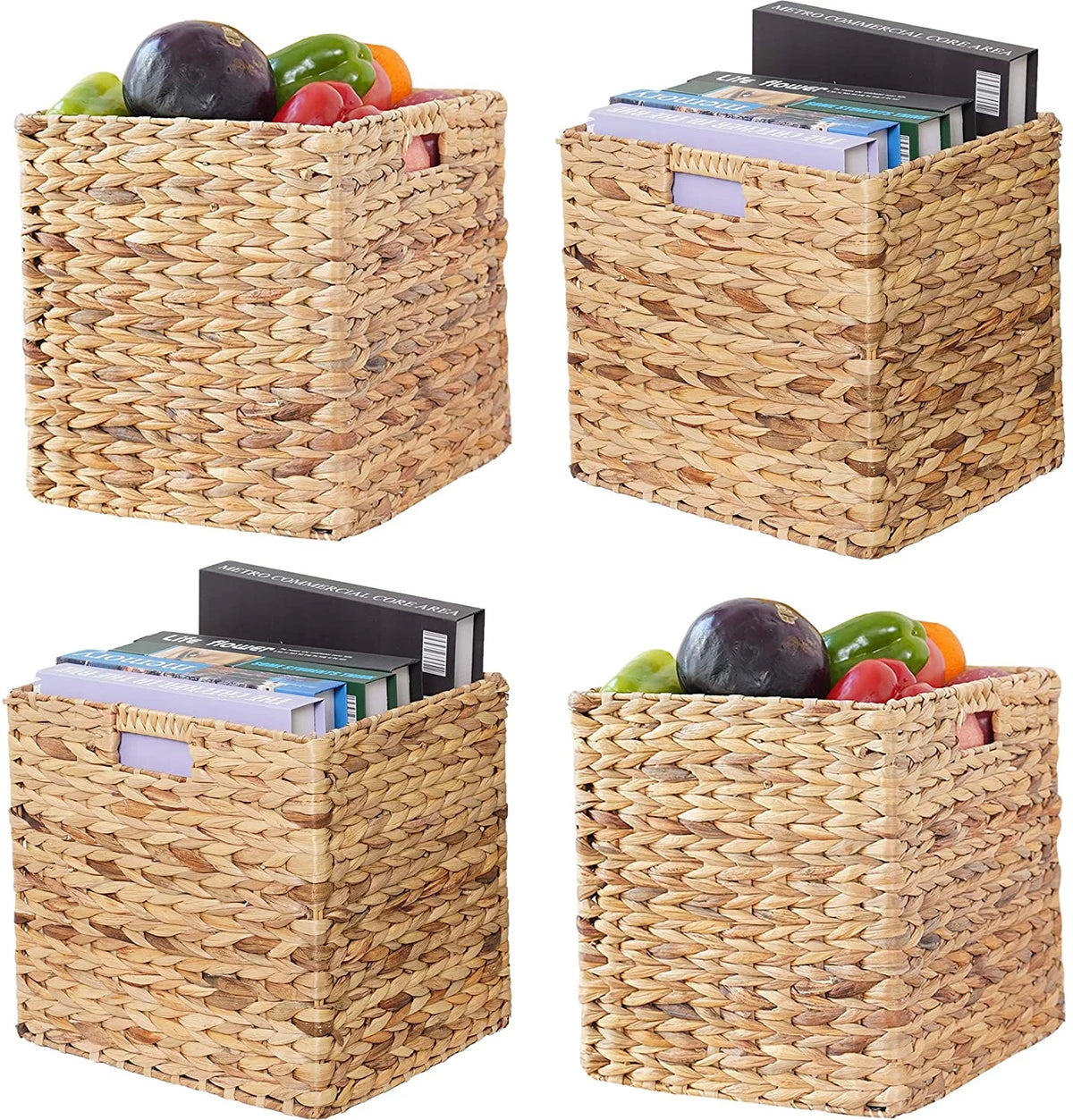 12x12x12 4 Pack Water Hyacinth Wicker Cube Storage Baskets X596530