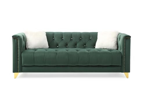 Green Deep Button Tufted Upholstered Sofa with Gold Legs F900